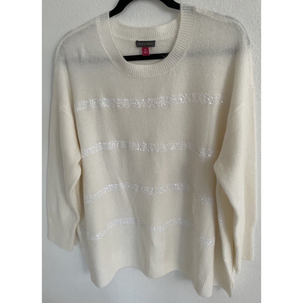 Vince Camuto Womens Plus Size 2X  Cream Knit Pullover Crewneck Sweater Cozy Chic